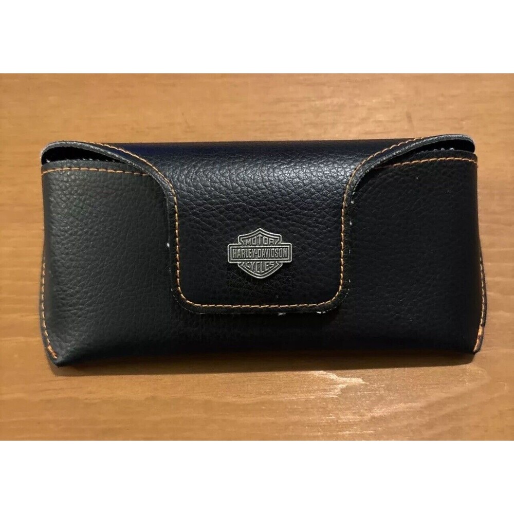 HARLEY-DAVIDSON Brown LEATHER SOFT SNAP SUNGLASSES GLASSES CASE & Cloth:Used